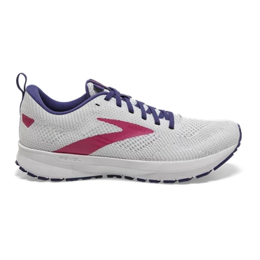 Chaussures Running Route Brooks Revel 5 Femme Blanche / Bleu Marine / Rose | REWU-83710