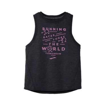 Haut Running Brooks Distance Graphic Tank Femme Grise / Bleu | MLVE-64195